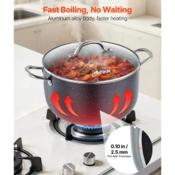 VEVOR Aluminum Stock Pot, 12-Quart Nonstick Ceramic Coated Pot with Glass Lid, PFOA-Free, PFAS-Free, Compatible with Gas Stoves, Induction Cooktops, Electric Stoves, for Soups, Stews, and Pasta