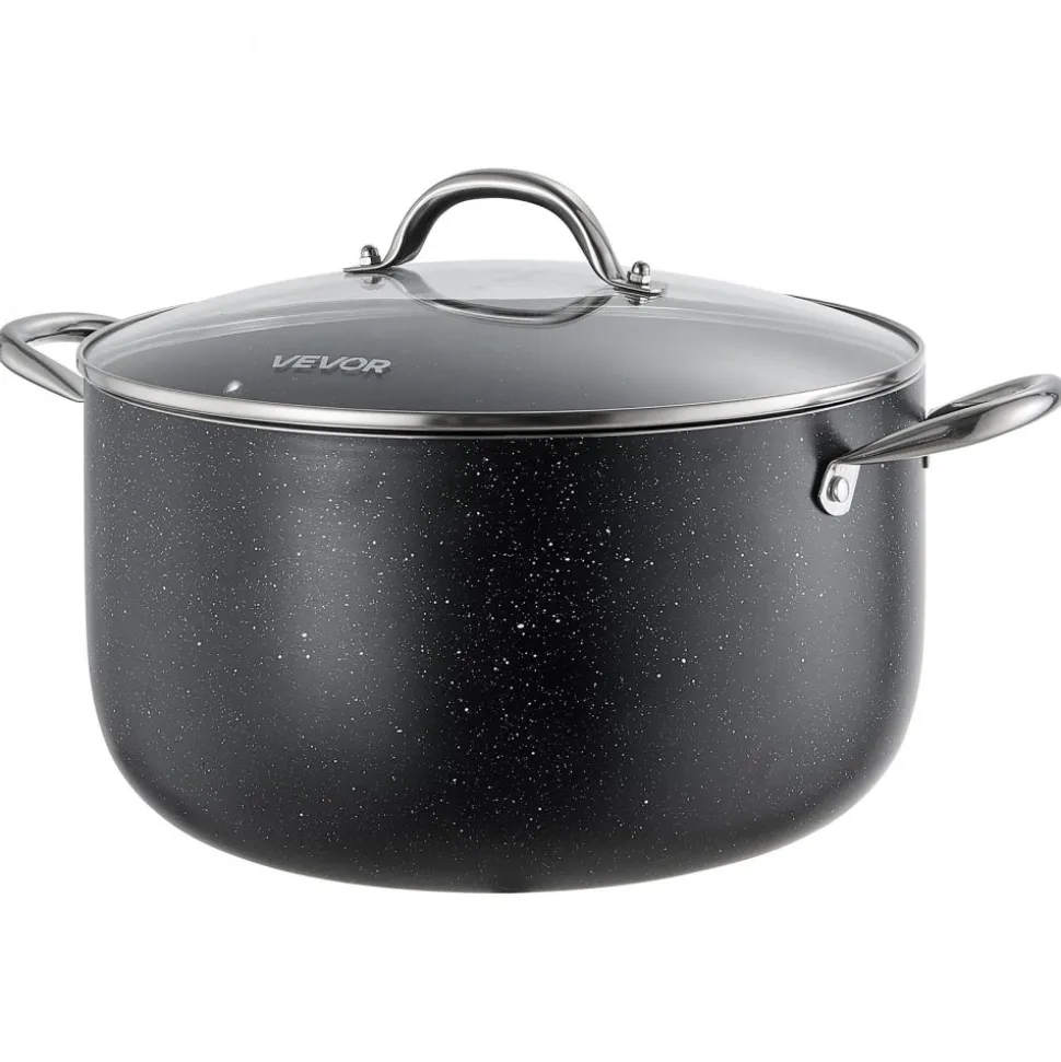 VEVOR Aluminum Stock Pot, 12-Quart Nonstick Ceramic Coated Pot with Glass Lid, PFOA-Free, PFAS-Free, Compatible with Gas Stoves, Induction Cooktops, Electric Stoves, for Soups, Stews, and Pasta