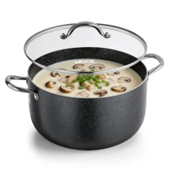 VEVOR Aluminum Stock Pot, 12-Quart Nonstick Ceramic Coated Pot with Glass Lid, PFOA-Free, PFAS-Free, Compatible with Gas Stoves, Induction Cooktops, Electric Stoves, for Soups, Stews, and Pasta