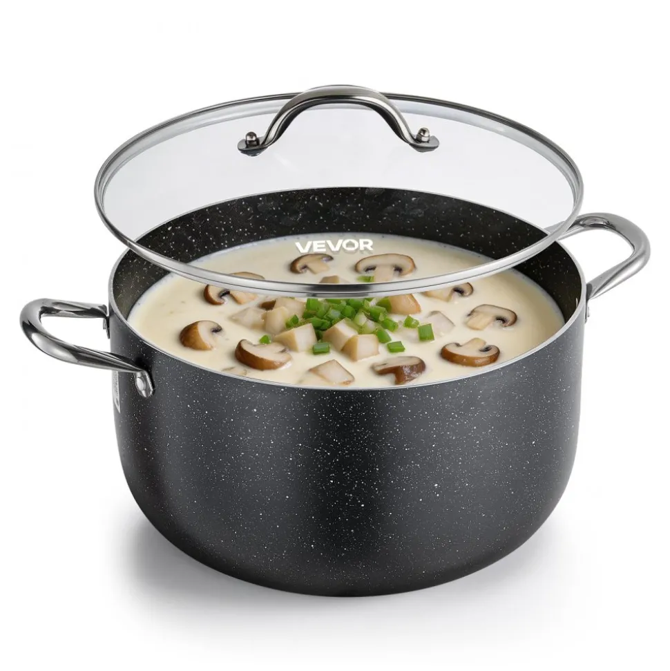 VEVOR Aluminum Stock Pot, 12-Quart Nonstick Ceramic Coated Pot with Glass Lid, PFOA-Free, PFAS-Free, Compatible with Gas Stoves, Induction Cooktops, Electric Stoves, for Soups, Stews, and Pasta