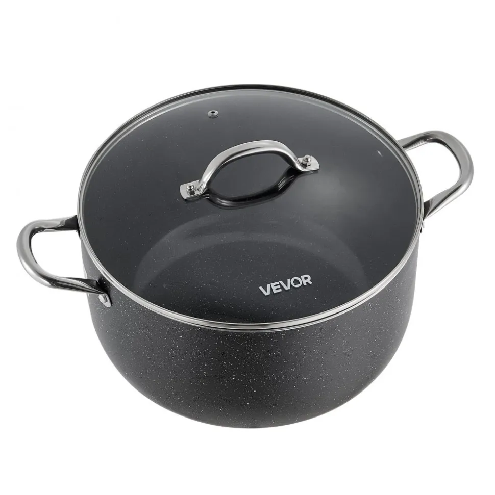VEVOR Aluminum Stock Pot, 12-Quart Nonstick Ceramic Coated Pot with Glass Lid, PFOA-Free, PFAS-Free, Compatible with Gas Stoves, Induction Cooktops, Electric Stoves, for Soups, Stews, and Pasta