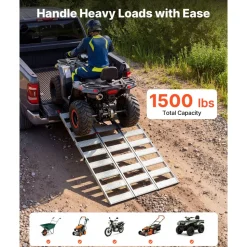 VEVOR Aluminum Trailer Ramps, 76 x 50 in Tri-Folding Truck Ramps with Straps & Non-Slip Rubber Fingers, 1500LBS Capacity ATV Loading Ramps for Pickup Trucks, Motorcycles, Lawn Mowers, Tractors, Carts