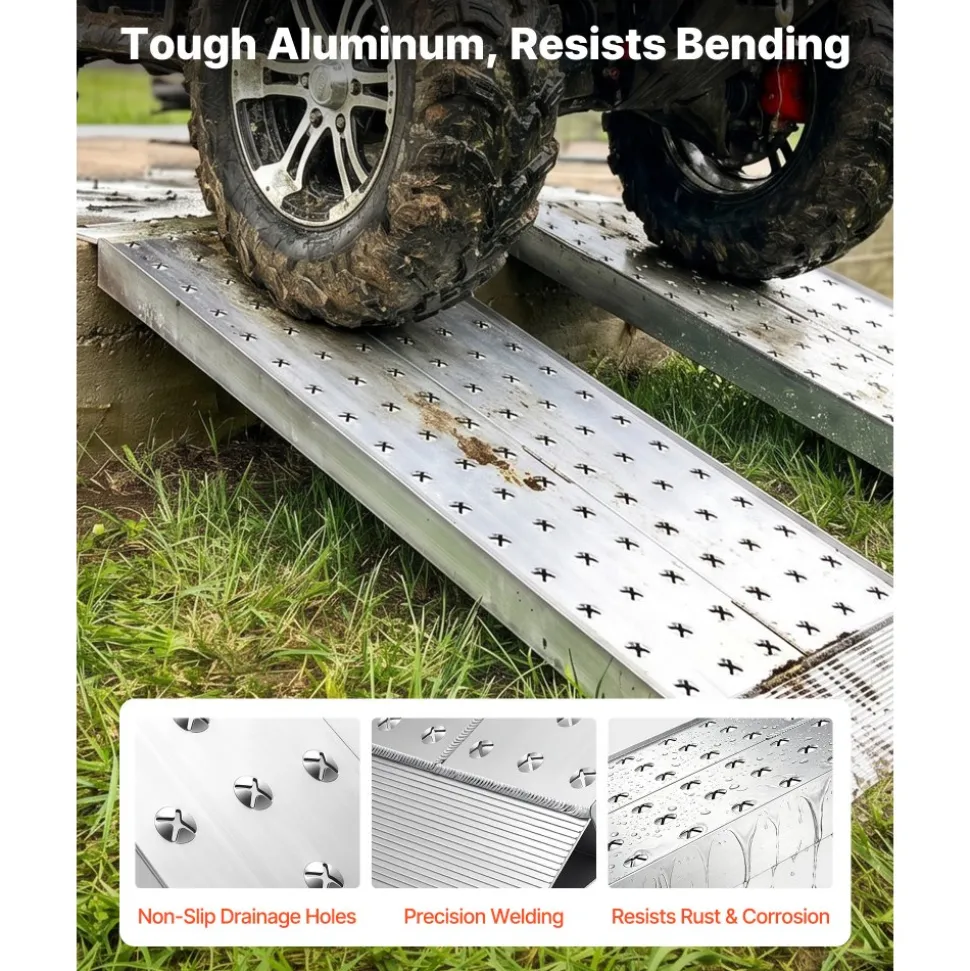 VEVOR Aluminum Trailer Ramps, 2PCS 55 x 12 in, Heavy-Duty ATV Ramp Set with Anti-Slip Plates, 3000LBS Combined Capacity Loading Ramps for Motorcycles, Lawn Mowers, Farm Tractors, Carts