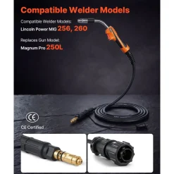 VEVOR 250A MIG Welding Gun with 15FT Cable, Replacement for Lincoln Magnum Pro 250L - with 7PCS Mig Welding Contact Tips