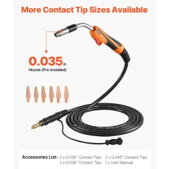 VEVOR 250A MIG Welding Gun with 15FT Cable, Replacement for Lincoln Magnum Pro 250L - with 7PCS Mig Welding Contact Tips