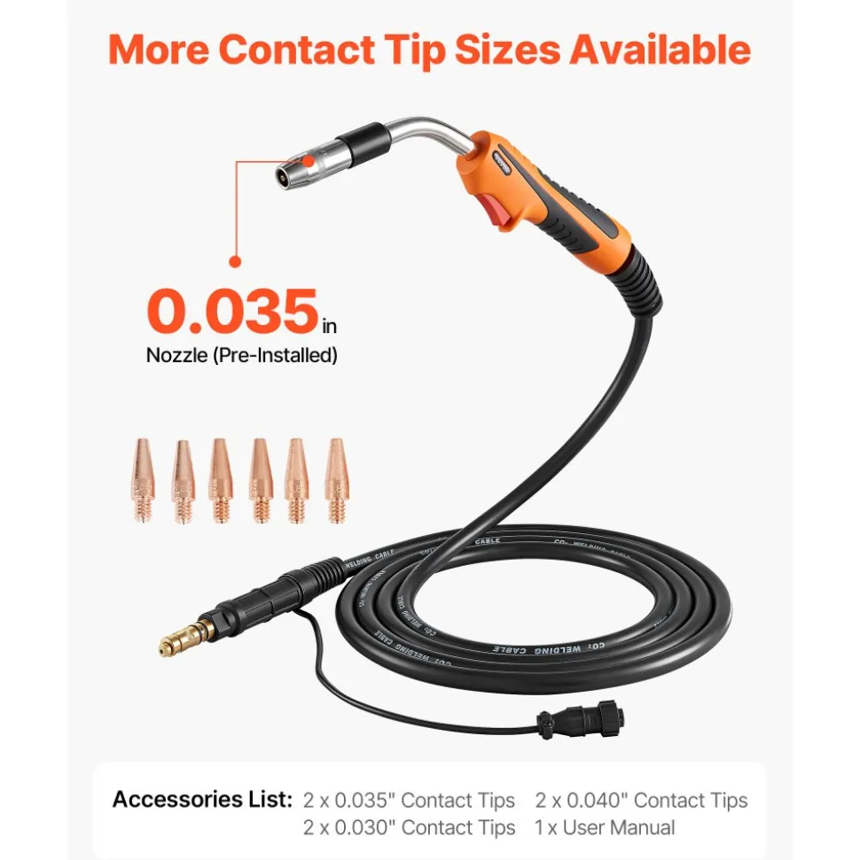 VEVOR 250A MIG Welding Gun with 15FT Cable, Replacement for Lincoln Magnum Pro 250L - with 7PCS Mig Welding Contact Tips