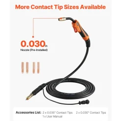 VEVOR 150A MIG Welding Gun with 15FT Cable, Replacement for Miller M-15/M-150 (249041) - with 5PCS Mig Welding Contact Tips