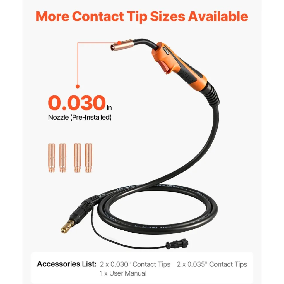 VEVOR 100A MIG Welding Gun with 10FT Cable, Replacement for Lincoln Magnum 100L (K530-6) - with 5PCS Mig Welding Contact Tips