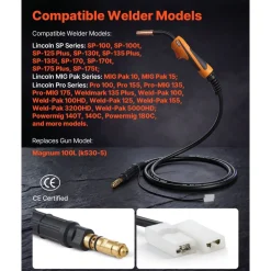 VEVOR 100A MIG Welding Gun with 10FT Cable, Replacement for Lincoln Magnum 100L (K530-5) - with 11PCS Mig Welding Contact Tips