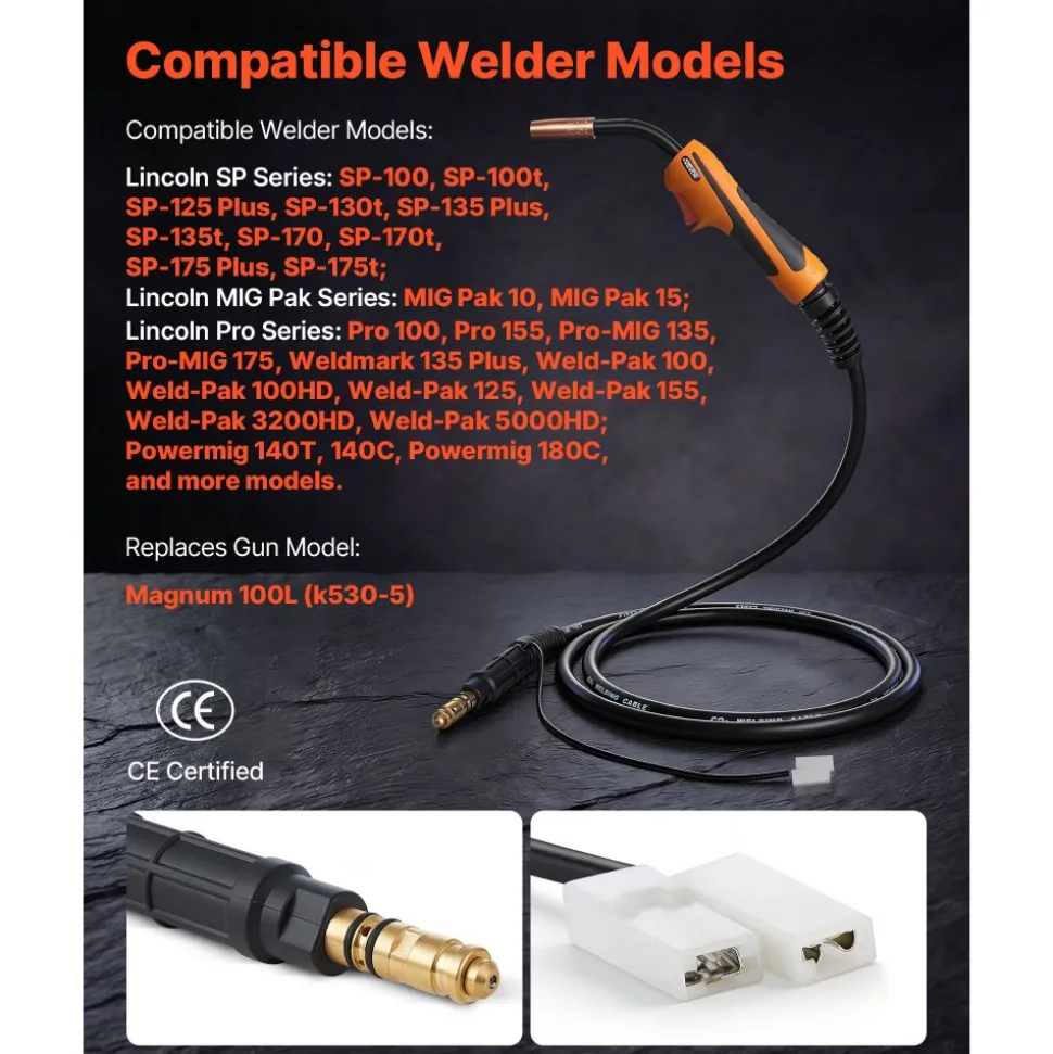 VEVOR 100A MIG Welding Gun with 10FT Cable, Replacement for Lincoln Magnum 100L (K530-5) - with 11PCS Mig Welding Contact Tips