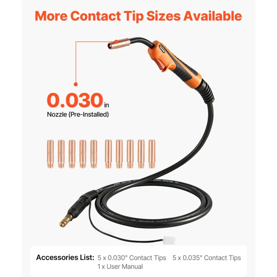 VEVOR 100A MIG Welding Gun with 10FT Cable, Replacement for Lincoln Magnum 100L (K530-5) - with 11PCS Mig Welding Contact Tips