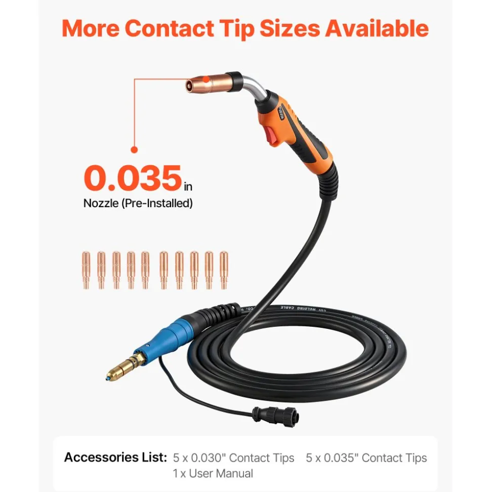VEVOR 250A MIG Welding Gun with 15FT Cable, Replacement for Miller MDX-250 - with 11PCS Mig Welding Contact Tips