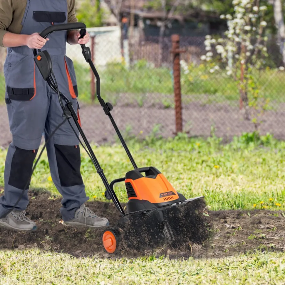 VEVOR 12 Amp Electric Tiller, 18" Tilling Width 3.94" Tilling Depth Corded Electric Tiller/Cultivator, Steel Mn Tines, Rototiller for Garden Lawn Soil Digging