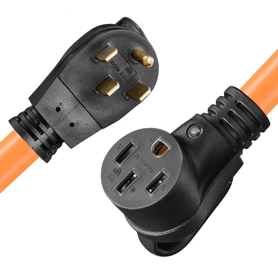 VEVOR 50 Amp 100 Feet RV Extension Cord, 125V/250V, Heavy Duty 6/3 + 8/1 Gauge STW RV Power Cord, NEMA 14-50P to NEMA 14-50R, with Power Indicator, Cord Organizer, 15A Adapter, for Camper Trailer