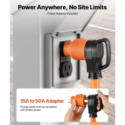 VEVOR 50 Amp 100 Feet RV Extension Cord, 125V/250V, Heavy Duty 6/3 + 8/1 Gauge STW RV Power Cord, NEMA 14-50P to NEMA 14-50R, with Power Indicator, Cord Organizer, 15A Adapter, for Camper Trailer