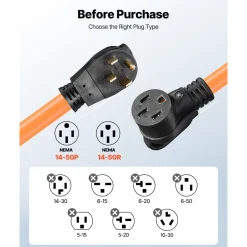 VEVOR 50 Amp 100 Feet RV Extension Cord, 125V/250V, Heavy Duty 6/3 + 8/1 Gauge STW RV Power Cord, NEMA 14-50P to NEMA 14-50R, with Power Indicator, Cord Organizer, 15A Adapter, for Camper Trailer