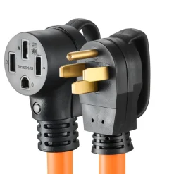 VEVOR 50 Amp 100 Feet RV Extension Cord, 125V/250V, Heavy Duty 6/3 + 8/1 Gauge STW RV Power Cord, NEMA 14-50P to NEMA 14-50R, with Power Indicator, Cord Organizer, 15A Adapter, for Camper Trailer