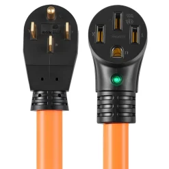 VEVOR 50 Amp 100 Feet RV Extension Cord, 125V/250V, Heavy Duty 6/3 + 8/1 Gauge STW RV Power Cord, NEMA 14-50P to NEMA 14-50R, with Power Indicator, Cord Organizer, 15A Adapter, for Camper Trailer
