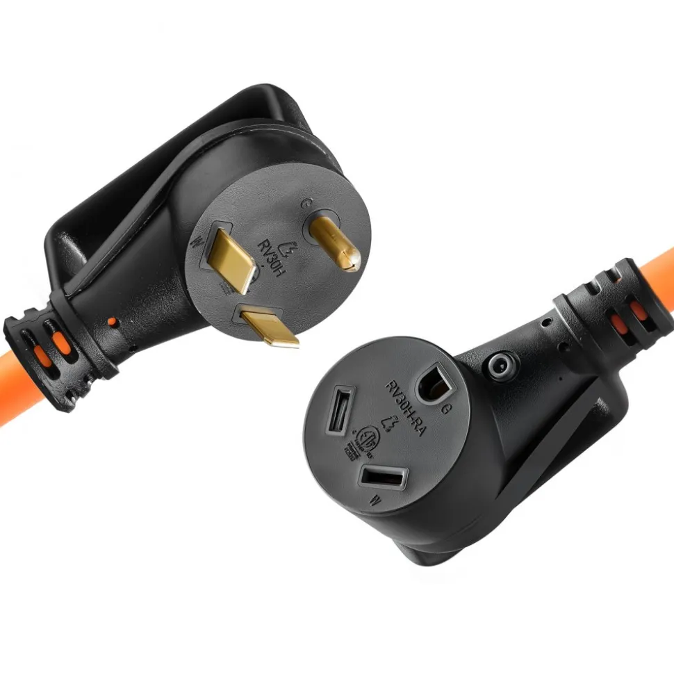 VEVOR 30 Amp 75 Feet RV Extension Cord, 125V 2500W, Heavy Duty 10/3 Gauge STW RV Power Cord, NEMA TT-30P to NEMA TT-30R, with Power Indicator, Cord Organizer, 15A Adapter, for Camper Travel Trailer
