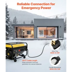 VEVOR 30 Amp Generator Cord and Power Inlet Box, 75 FT, 125/250V NEMA L14-30P to L14-30R Heavy Duty Extension Power Cord, SJTW 10 Gauge 7500W, Pre-Drilled Inlet Box, for Generator to House, ETL Listed