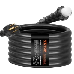 VEVOR 50 Amp Generator Cord and Power Inlet Box Kit, 25FT, NEMA 14-50P/SS2-50R STW 6/3+8/1 AWG Generator Power Cord with Twist Lock Connector, Pre-Drilled Inlet Box for Generator to House, ETL Listed