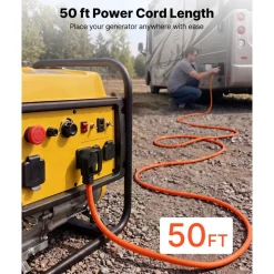 VEVOR 50 Amp Generator Cord, 50 Feet, 125/250V RV Power Cord NEMA 14-50P to SS2-50R with Twist Lock, Grip Handle, Heavy Duty 6AWG/3 + 8AWG/1 Generator Cable, for RV Camper Generator to House, Orange