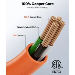 VEVOR 50 Amp Generator Cord, 50 Feet, 125/250V RV Power Cord NEMA 14-50P to SS2-50R with Twist Lock, Grip Handle, Heavy Duty 6AWG/3 + 8AWG/1 Generator Cable, for RV Camper Generator to House, Orange