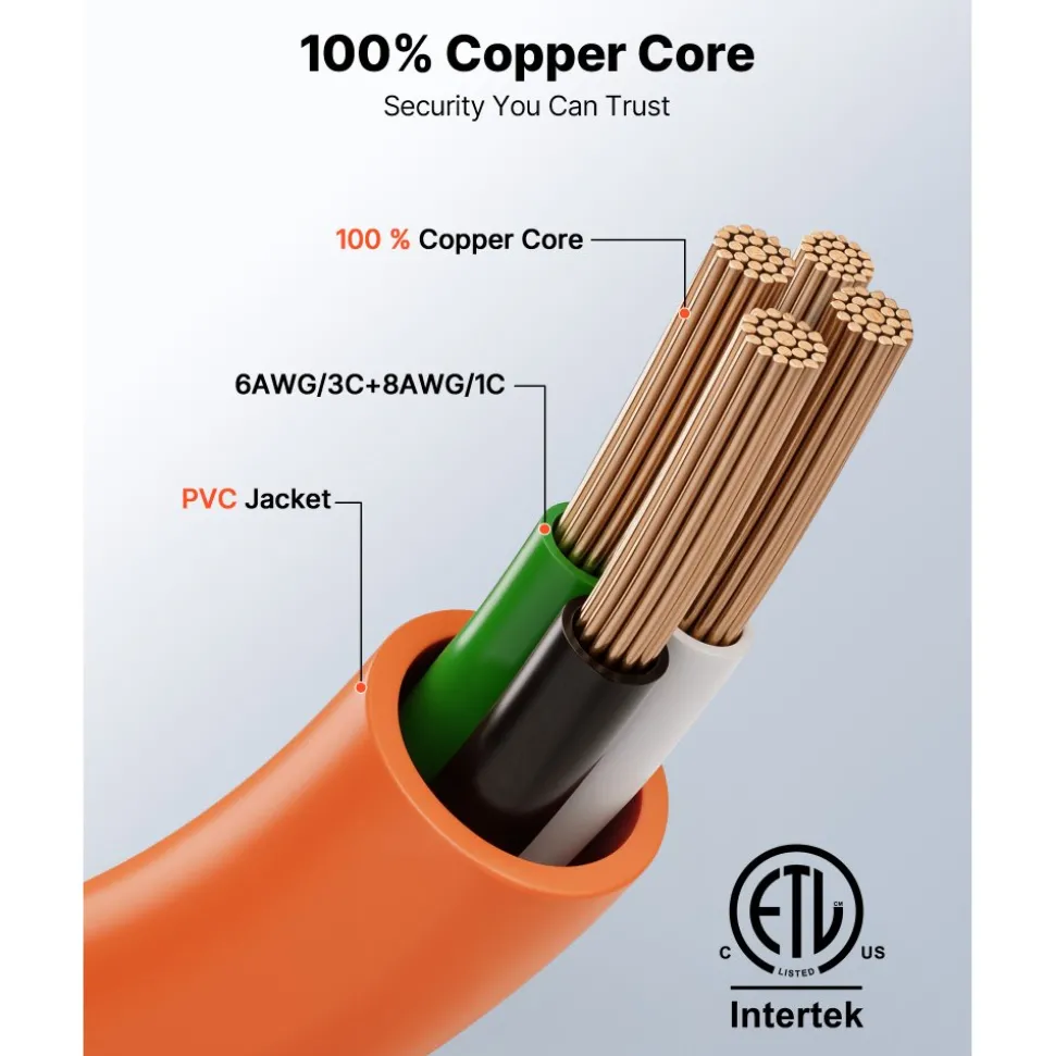 VEVOR 50 Amp Generator Cord, 50 Feet, 125/250V RV Power Cord NEMA 14-50P to SS2-50R with Twist Lock, Grip Handle, Heavy Duty 6AWG/3 + 8AWG/1 Generator Cable, for RV Camper Generator to House, Orange