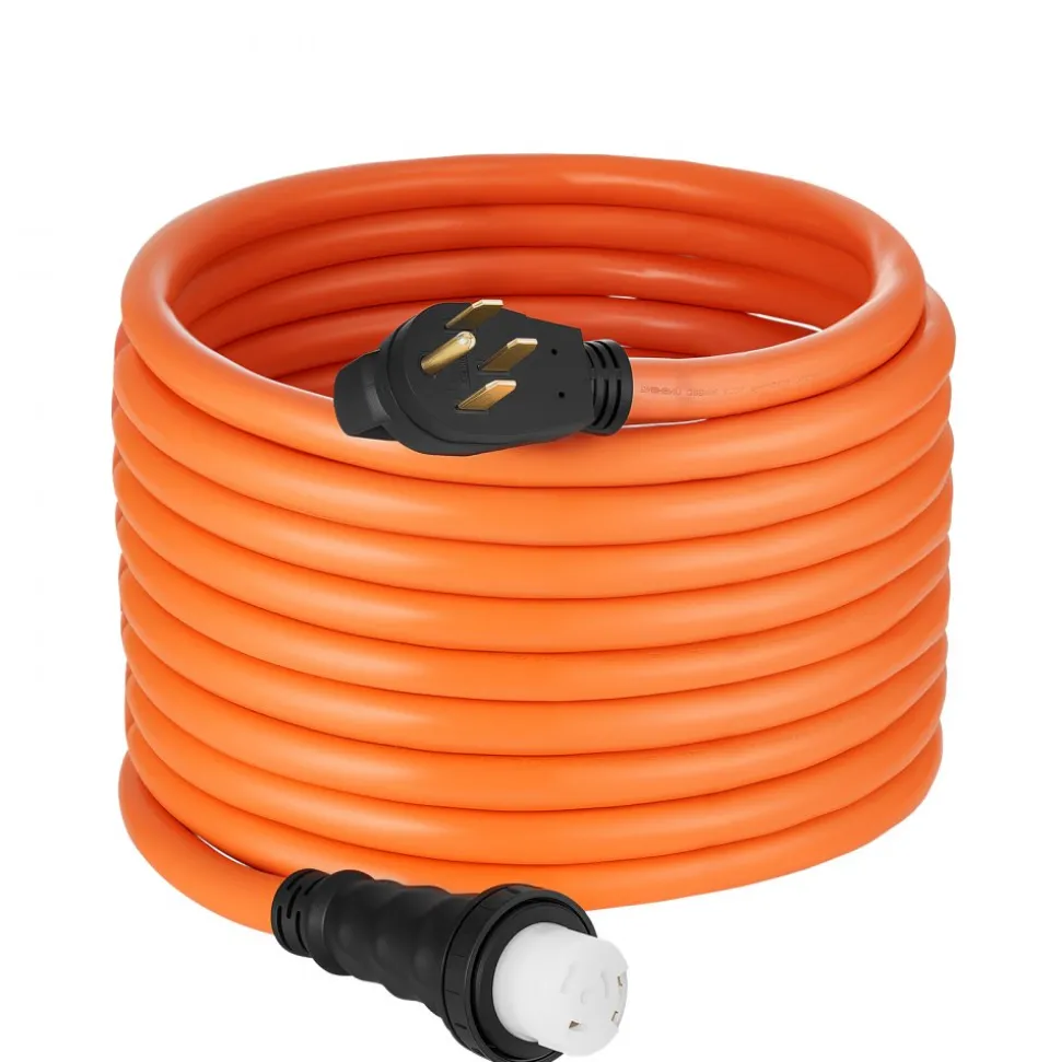 VEVOR 50 Amp Generator Cord, 100 Feet, 125/250V RV Power Cord NEMA 14-50P to SS2-50R with Twist Lock, Grip Handle, Heavy Duty 6AWG/3 + 8AWG/1 Generator Cable, for RV Camper Generator to House, Orange