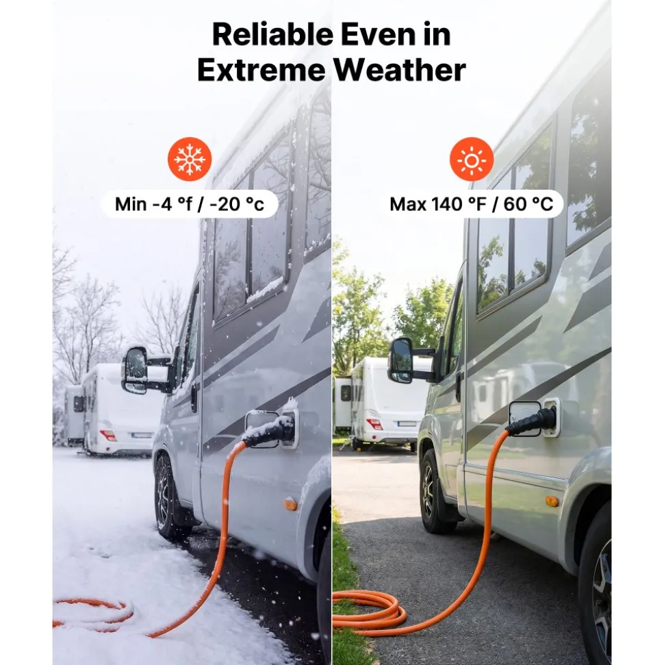 VEVOR 50 Amp Generator Cord, 30 Feet, 125/250V RV Power Cord NEMA 14-50P to SS2-50R with Twist Lock, Grip Handle, Heavy Duty 6AWG/3 + 8AWG/1 Generator Cable, for RV Camper Generator to House, Orange