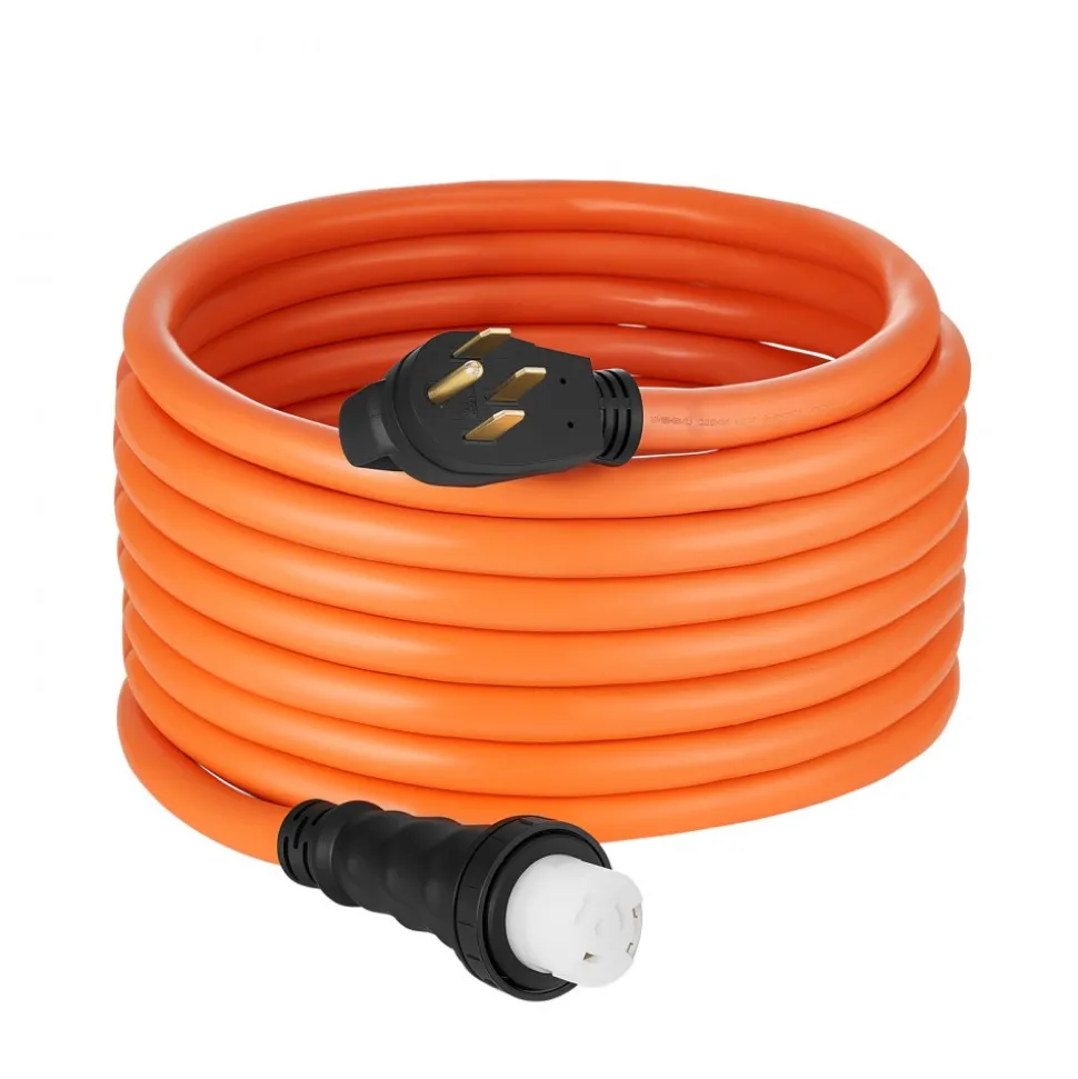 VEVOR 50 Amp Generator Cord, 30 Feet, 125/250V RV Power Cord NEMA 14-50P to SS2-50R with Twist Lock, Grip Handle, Heavy Duty 6AWG/3 + 8AWG/1 Generator Cable, for RV Camper Generator to House, Orange