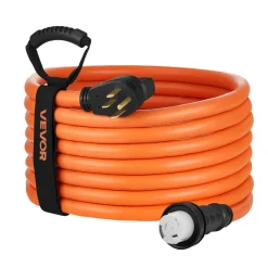 VEVOR 50 Amp Generator Cord, 30 Feet, 125/250V RV Power Cord NEMA 14-50P to SS2-50R with Twist Lock, Grip Handle, Heavy Duty 6AWG/3 + 8AWG/1 Generator Cable, for RV Camper Generator to House, Orange