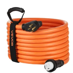 VEVOR 50 Amp Generator Cord, 75 Feet, 125/250V RV Power Cord NEMA 14-50P to SS2-50R with Twist Lock, Grip Handle, Heavy Duty 6AWG/3 + 8AWG/1 Generator Cable, for RV Camper Generator to House, Orange