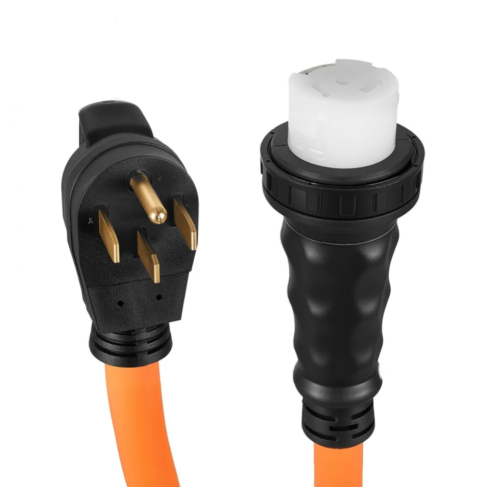 VEVOR 50 Amp Generator Cord, 75 Feet, 125/250V RV Power Cord NEMA 14-50P to SS2-50R with Twist Lock, Grip Handle, Heavy Duty 6AWG/3 + 8AWG/1 Generator Cable, for RV Camper Generator to House, Orange