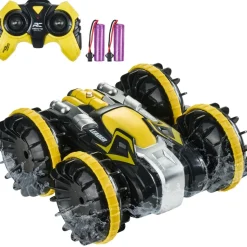VEVOR Amphibious Remote Control Car Boat, 2.4GHz 12 km/h, 4WD Waterproof RC Car for Kids, 360° Rotating Stunt Car with 2 Batteries, All Terrain Water Beach Pool Toy for 6+ Year Old Boys Girls, Yellow