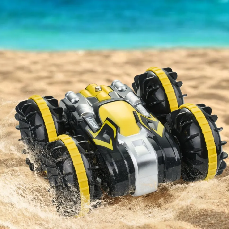 VEVOR Amphibious Remote Control Car Boat, 2.4GHz 12 km/h, 4WD Waterproof RC Car for Kids, 360° Rotating Stunt Car with 2 Batteries, All Terrain Water Beach Pool Toy for 6+ Year Old Boys Girls, Yellow