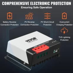 VEVOR 50A MPPT Solar Charge Controller, 12V / 24V Auto DC Input, Solar Panel Regulator Charger with Bluetooth Module, 98% Charging Efficiency for Sealed(AGM), Gel, Flooded and Lithium Battery Charging