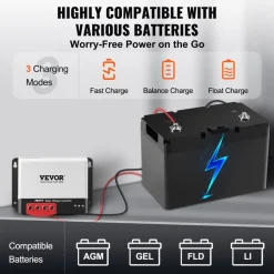 VEVOR 50A MPPT Solar Charge Controller, 12V / 24V Auto DC Input, Solar Panel Regulator Charger with Bluetooth Module, 98% Charging Efficiency for Sealed(AGM), Gel, Flooded and Lithium Battery Charging
