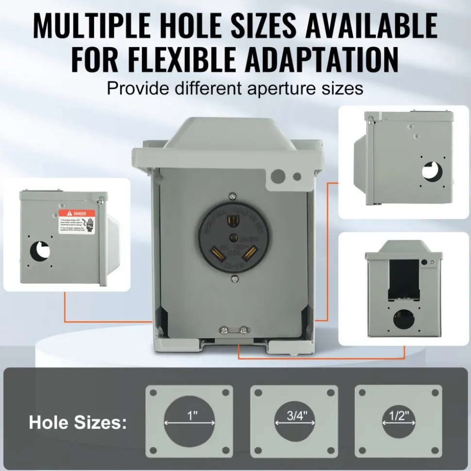 VEVOR 30 Amp RV Power Outlet Box, 125 Volt, Enclosed Lockable Outdoor RV Receptacle Box, NEMA TT-30R Weatherproof Electrical Panel, for RV Camper Trailer Motorhome, Tested to Standards