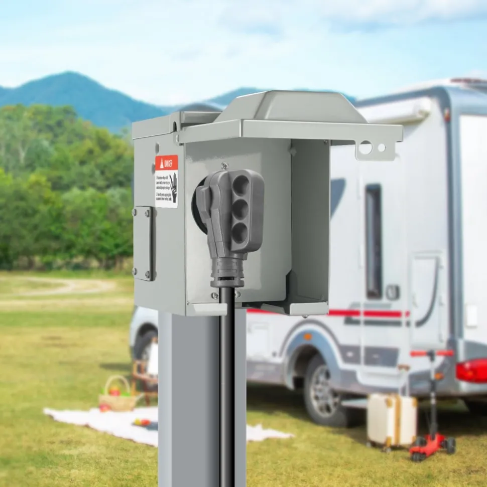 VEVOR 50 Amp RV Power Outlet Box, 125/250 Volt, Enclosed Lockable Outdoor RV Receptacle Box, NEMA 14-50R Weatherproof Electrical Panel, for RV Camper Trailer Motorhome