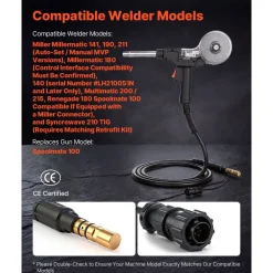 VEVOR 135Amp Spool Gun with 10FT Cable, Replacement for Miller Spoolmate 100 - with 11PCS Mig Welding Contact Tips & ER4043 0.035
