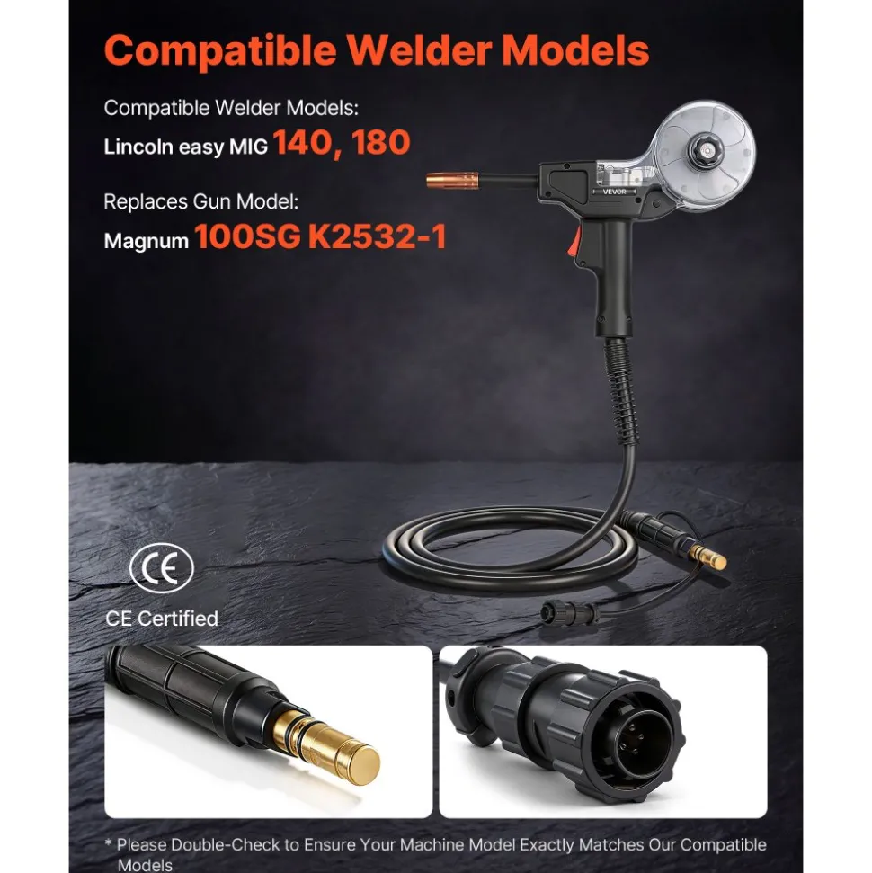 VEVOR 130Amp Spool Gun with 10FT Cable, Replacement for Lincoln Magnum 100SG K2532-1 - with 11PCS Mig Welding Contact Tips, ER4043 0.035" Aluminum Mig Welding Wire & Toolbox