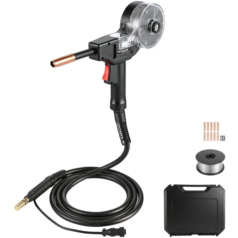 VEVOR 130Amp Spool Gun with 10FT Cable, Replacement for Lincoln Magnum 100SG K2532-1 - with 11PCS Mig Welding Contact Tips, ER4043 0.035" Aluminum Mig Welding Wire & Toolbox