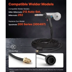 VEVOR 160Amp Spool Gun with 20FT Cable, Replacement for Miller Spoolmate 200 Series (300497) - with 11PCS Mig Welding Contact Tips, ER4043 0.035