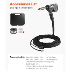 VEVOR 160Amp Spool Gun with 20FT Cable, Replacement for Miller Spoolmate 200 Series (300497) - with 11PCS Mig Welding Contact Tips, ER4043 0.035