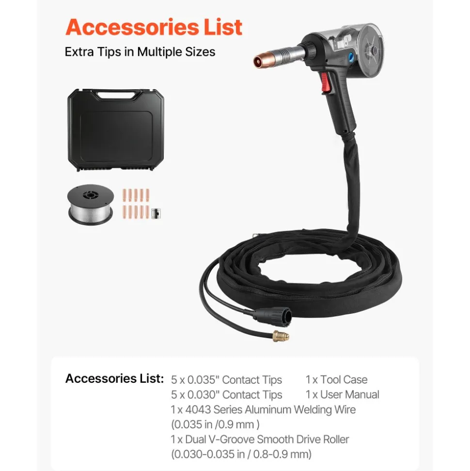 VEVOR 160Amp Spool Gun with 20FT Cable, Replacement for Miller Spoolmate 200 Series (300497) - with 11PCS Mig Welding Contact Tips, ER4043 0.035" Aluminum Mig Welding Wire & Toolbox