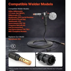 VEVOR 150Amp Spool Gun with 20FT Cable, Replacement for Miller Spoolmate 150 - with 11PCS Mig Welding Contact Tips, ER4043 0.035