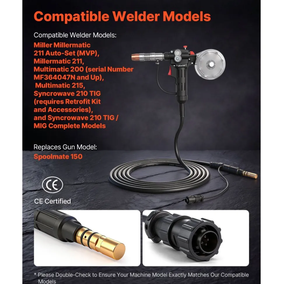 VEVOR 150Amp Spool Gun with 20FT Cable, Replacement for Miller Spoolmate 150 - with 11PCS Mig Welding Contact Tips, ER4043 0.035" Aluminum Mig Welding Wire & Toolbox