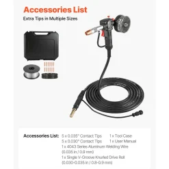VEVOR 150Amp Spool Gun with 20FT Cable, Replacement for Miller Spoolmate 150 - with 11PCS Mig Welding Contact Tips, ER4043 0.035