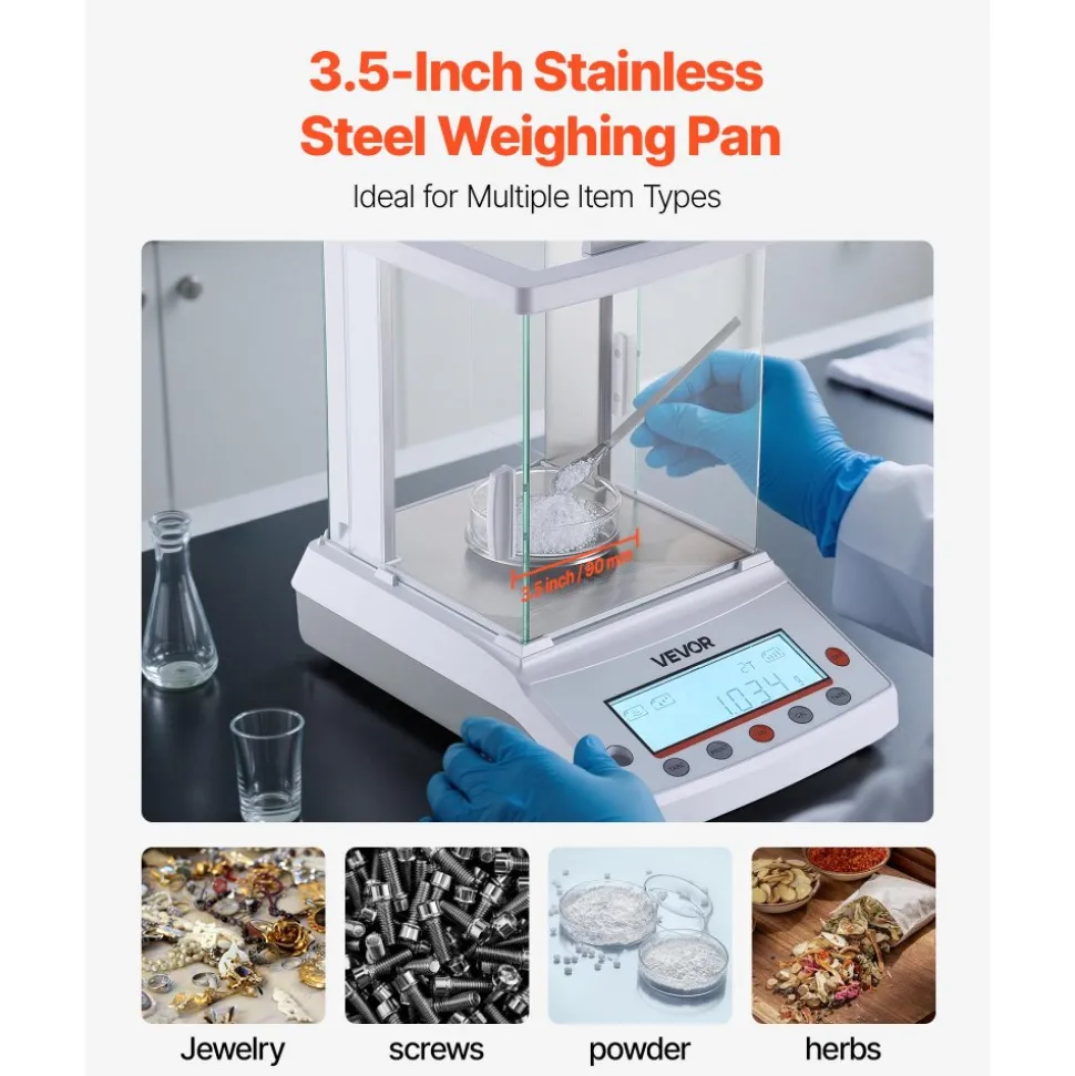 VEVOR Analytical Balance, 120 g x 0.001 g High Precision Accuracy Lab Scale, g/oz/ct/mg 4 Units Electronic Digital Analytical Balance with Glass Draft Shield, for Laboratory Jewelry Pharmacy